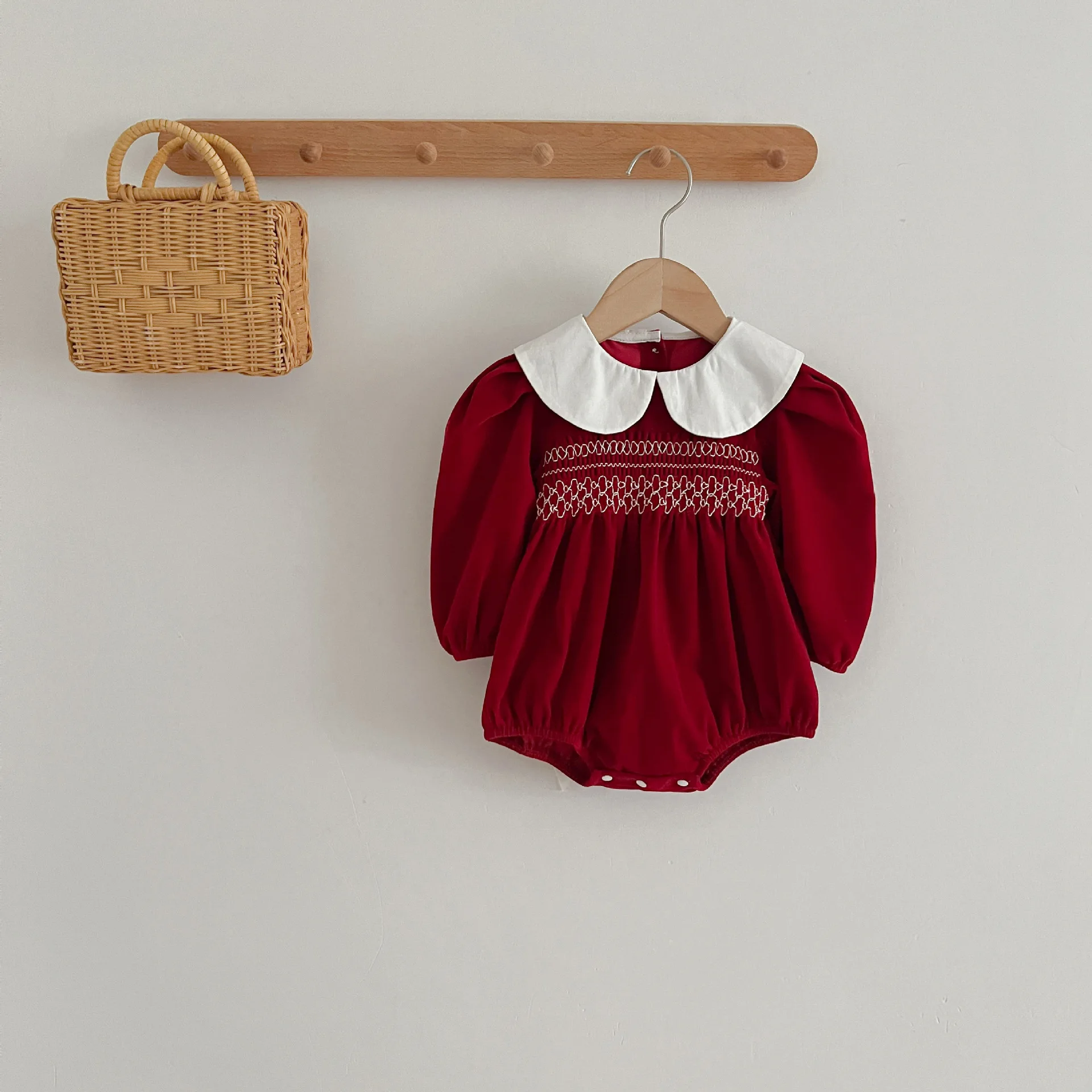 Infant Kinder Baby Mädchen Langarm Süße Einfarbig Schwestern Kleid Neugeborene Baby Mädchen Puppe Kragen Prinzessin Kleidung Strampler – Detail 9