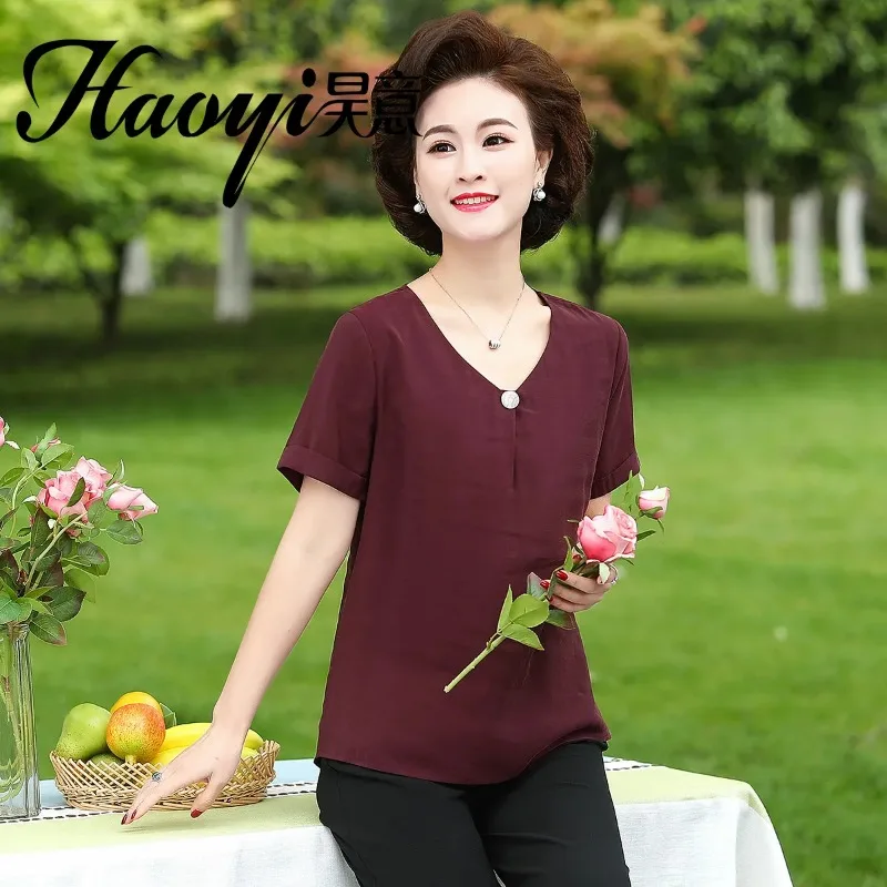 

Women's Chiffon V-Neck Blouse Short Sleeve Loose Mom Casual Top