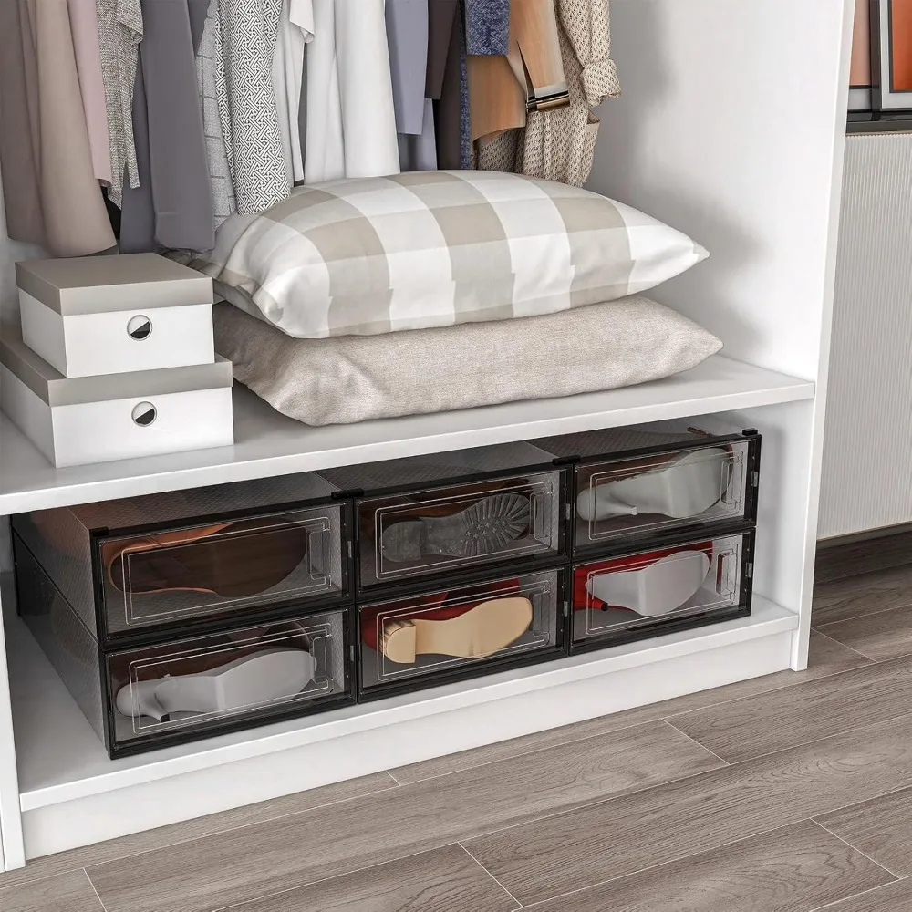 منظم تخزين الأحذية الشفاف القابل للتكديس، مجموعة مكونة من 12 قطعة للأحذية والأحذية، صناديق أحذية بلاستيكية موفرة للمساحة #6