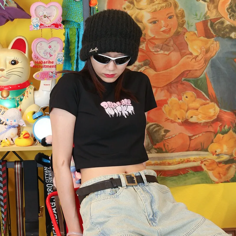 Lekka koszulka ort Sve ort Top dla dziewczyn, styl uliczny, okrągły dekolt, mieszanka bawełny i poliestru, dopasowany krój, fajna dziewczyna, pikantna...