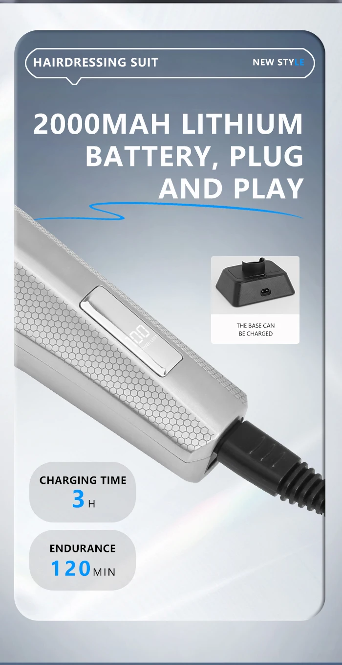 Kemei 3023-702 Schnurloser Haarschneider mit Null Lücken, professioneller Haarschneider für Männer, Friseur, wiederaufladbare Finish-Haarschneidemaschine – Detail 5