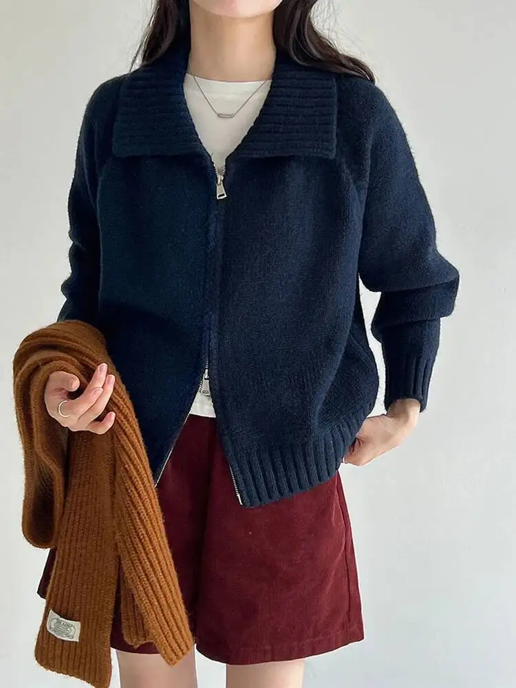 

Beige Big Size Elegant Knitting Cardigan Sweater Lapel Long Sleeve Women New Fashion Tide Spring Autumn