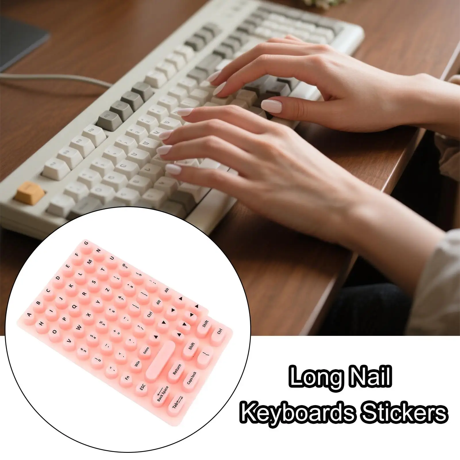 Keyboard Stickers For Long Nails Adhesive Keyboard Bubbles Silicone Protection Reusable Sticky Pad For Women PC Desktops