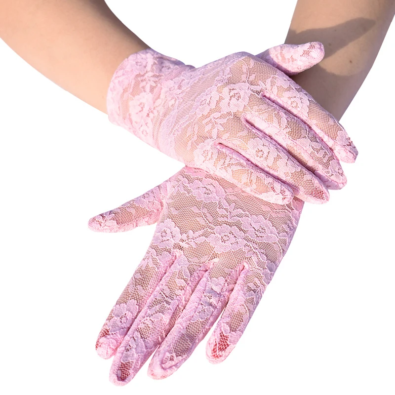 1Pair Sexy Lace Driving Gloves Women Summer Uv-proof Breathable Sunscreen Full Fingers Mitten Vintage Floral Wedding Party Glove