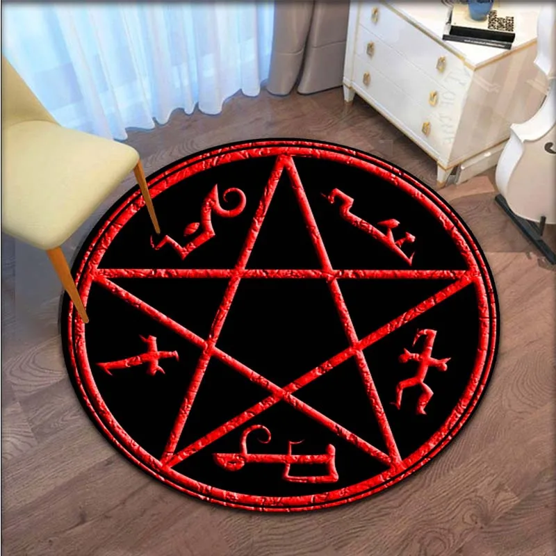 Supernatural Pentacle Symbol Carpet Area Rugs Round Carpet for Living Room Floor Mat Flannel Anti-Slip Mat for Children Area Rug