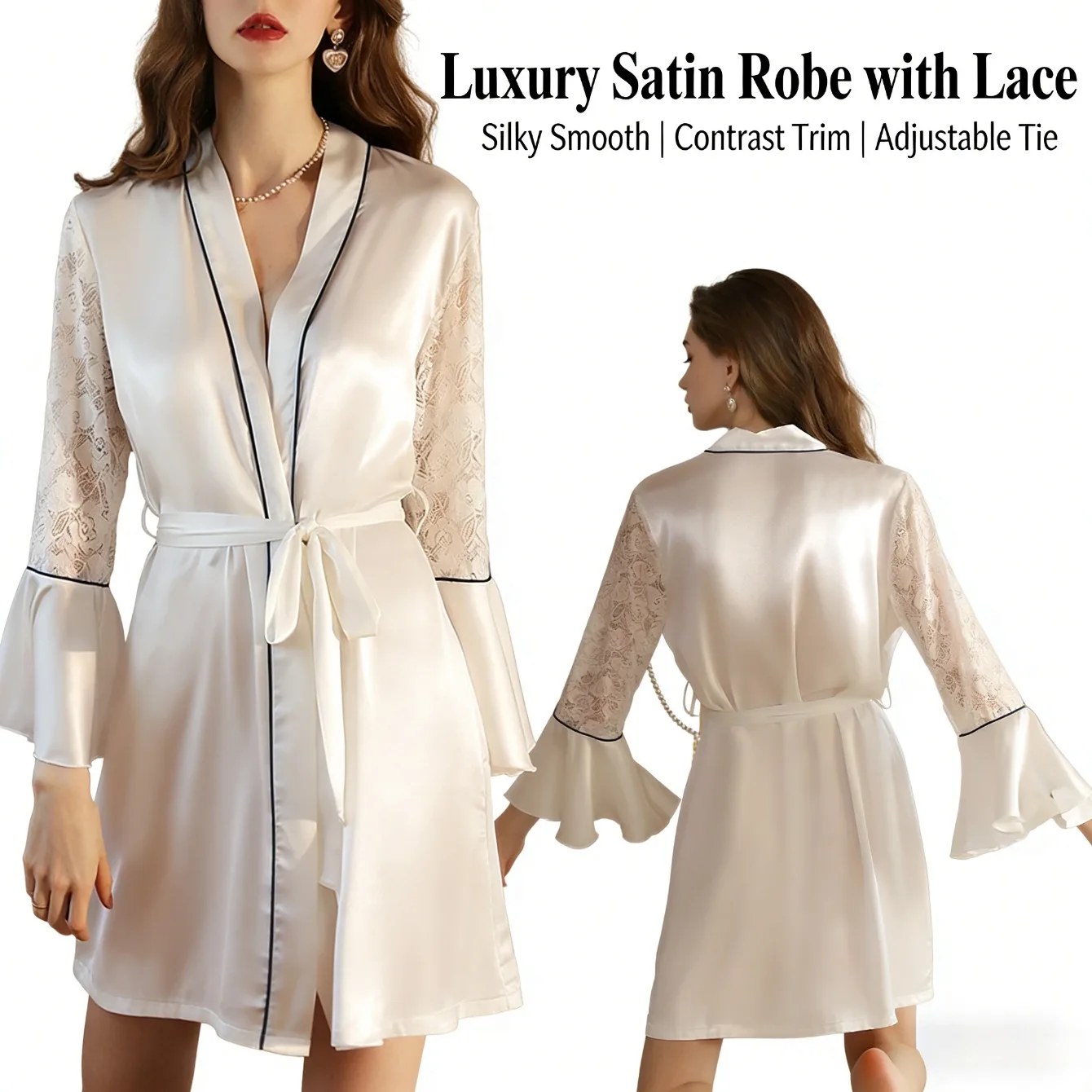 

Женский атласный кружевной халат двойного назначения для пижам и платья подружки невесты, кардиган, подходящий для дома и верхней одежды