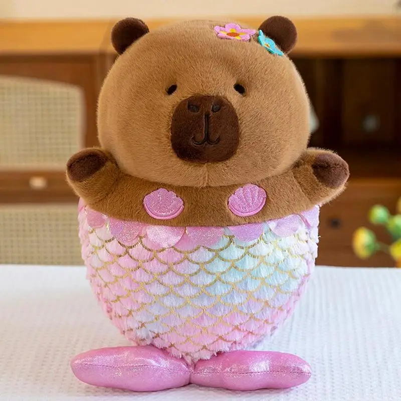 Capybara Plush Toy Huggable Stuffed Mermaid Capybara Figurine Adorable Capybara Doll Toy For Boys Girls Living Room Bedroom Car