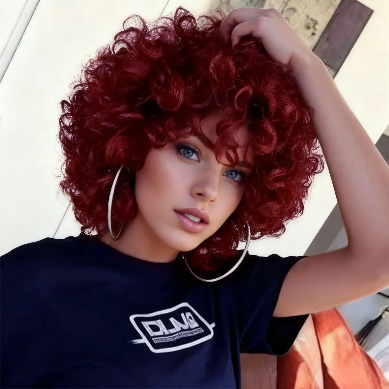 

Wine Red Afro Curly Wigs Synthetic Hair Replacement Wigs for Women Short Fluffy Curl Wig Natural Looking Daily Party Cosplay