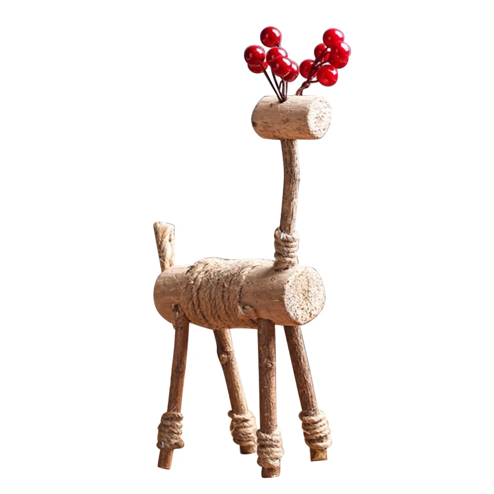 

Wooden Deer Desktop Ornament Handmade Craft For Home Office Christmas Decoration Gift Small Animal Decor Statue