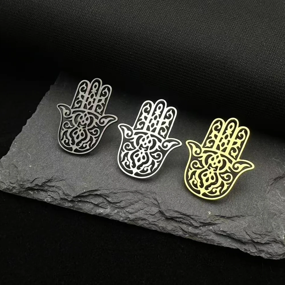 Stainless Steel Brooch Fatima Hand  Gold, Steel, Black ,Blessing Symbol Men's and Women's Fashion Jewelry Gifts for Her