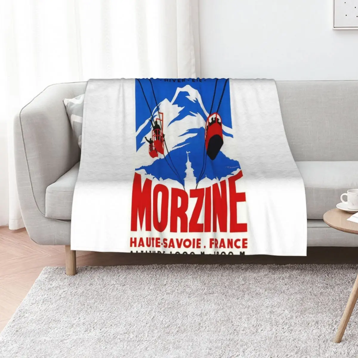 Vintage French Alps Gondola Winter sport ski ad Throw Blanket Warm decorative Sofa Quilt for winter Blankets For Baby Blankets