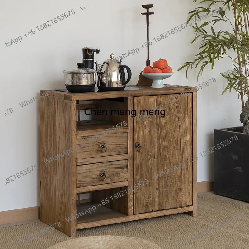 

New Chinese Zen Style Retro Tea Cabinet Office Mobile Tea Cake Solid Wood Storage Cabinet
