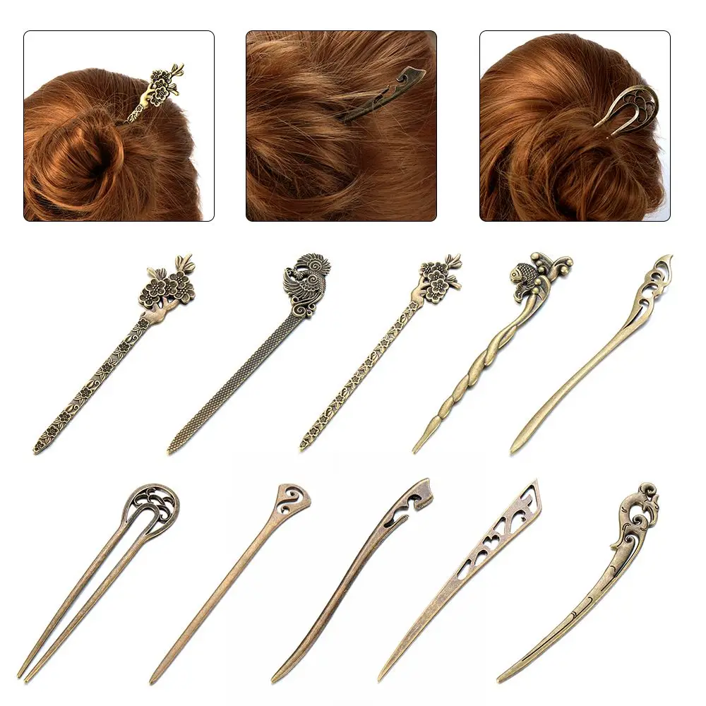 Fashion Bronze Vintage Hair Clip Vintage Metallic Metal Hair Stick Curved Styling Tools Hair Fork Curved Hairpin