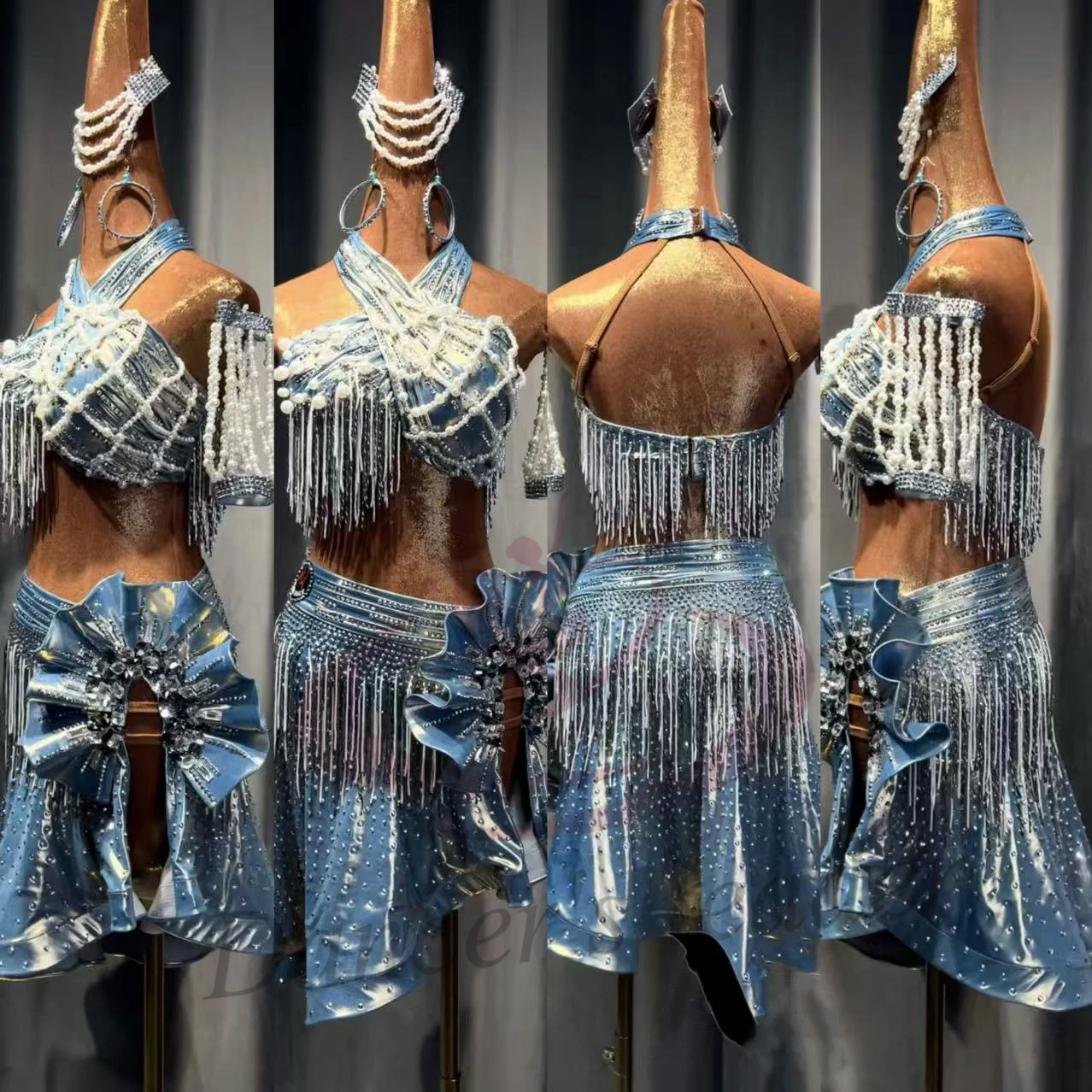 Latin dansers, volwassenen, kinderen, hoogwaardige op maat gemaakte Pearl Galaxy-jurk, Tango Samba AB Stone Performance-jurk