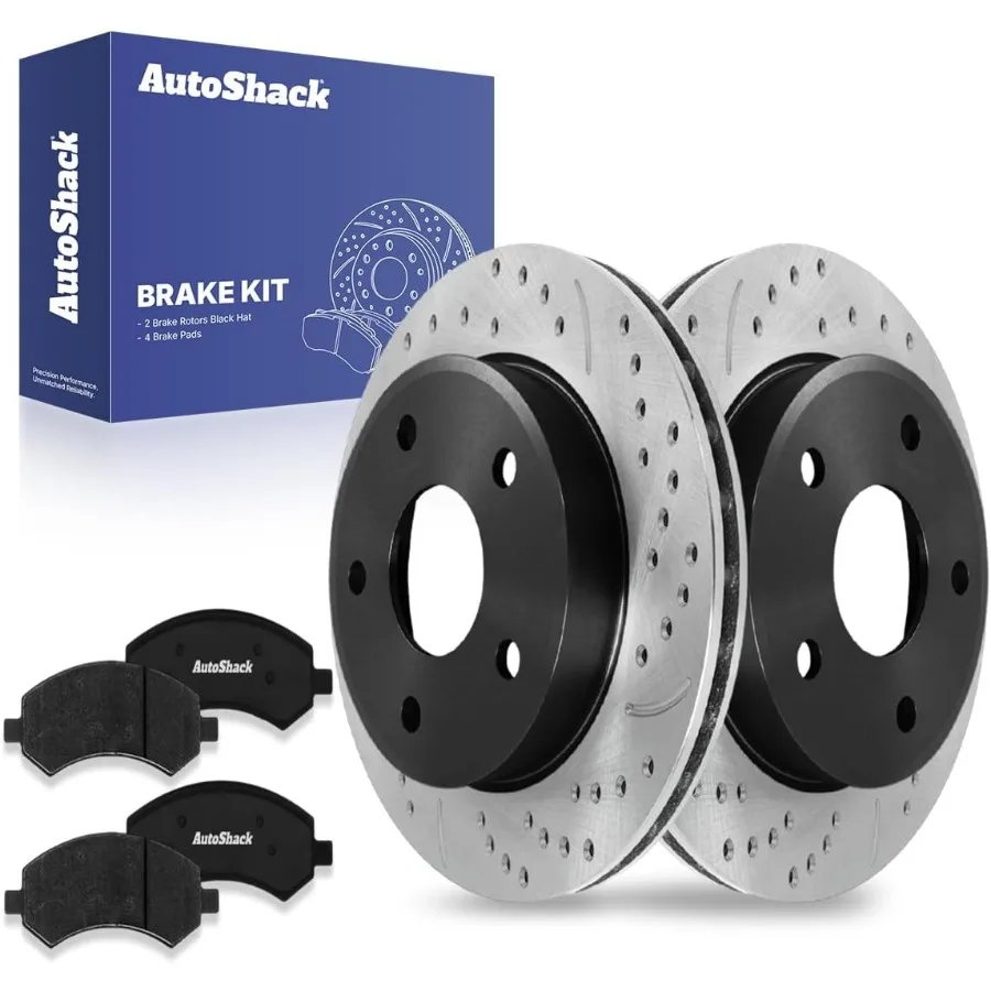 

AutoShack 12.28 Front Vented Drilled Slotted Brake Rotors E-Coated + Premium Ceramic Brake Pads Replacement Kit for 2005-2012 D