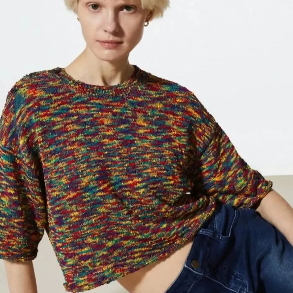 Foreign trade original single Spanish printed crew-neck sweater thin sweater