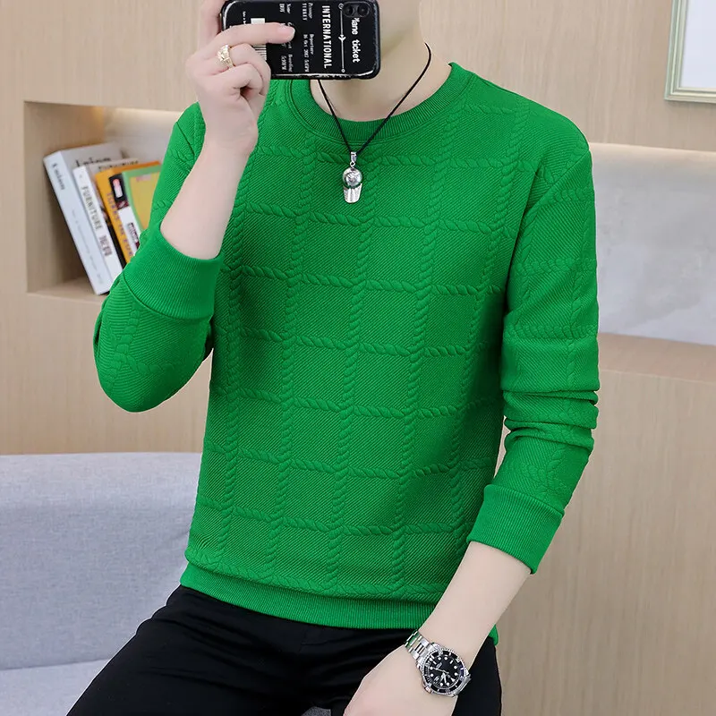 

Однотонные мужские свитшоты с жаккардовым клетчатым узором, с длинным рукавом, весна-осень 2026, повседневные пуловеры в клетку, верхняя одежда