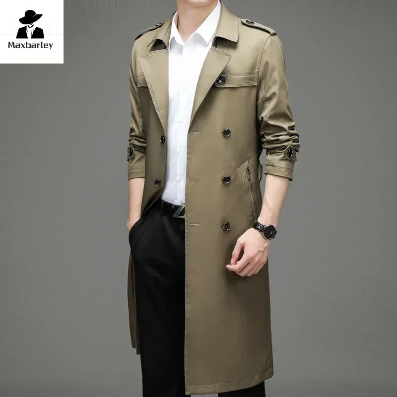 

Long Man Trench Coat Autumn High End Business British Party Windbreaker Jacket Trend Versatile Suit Collar Male Top Streetwear