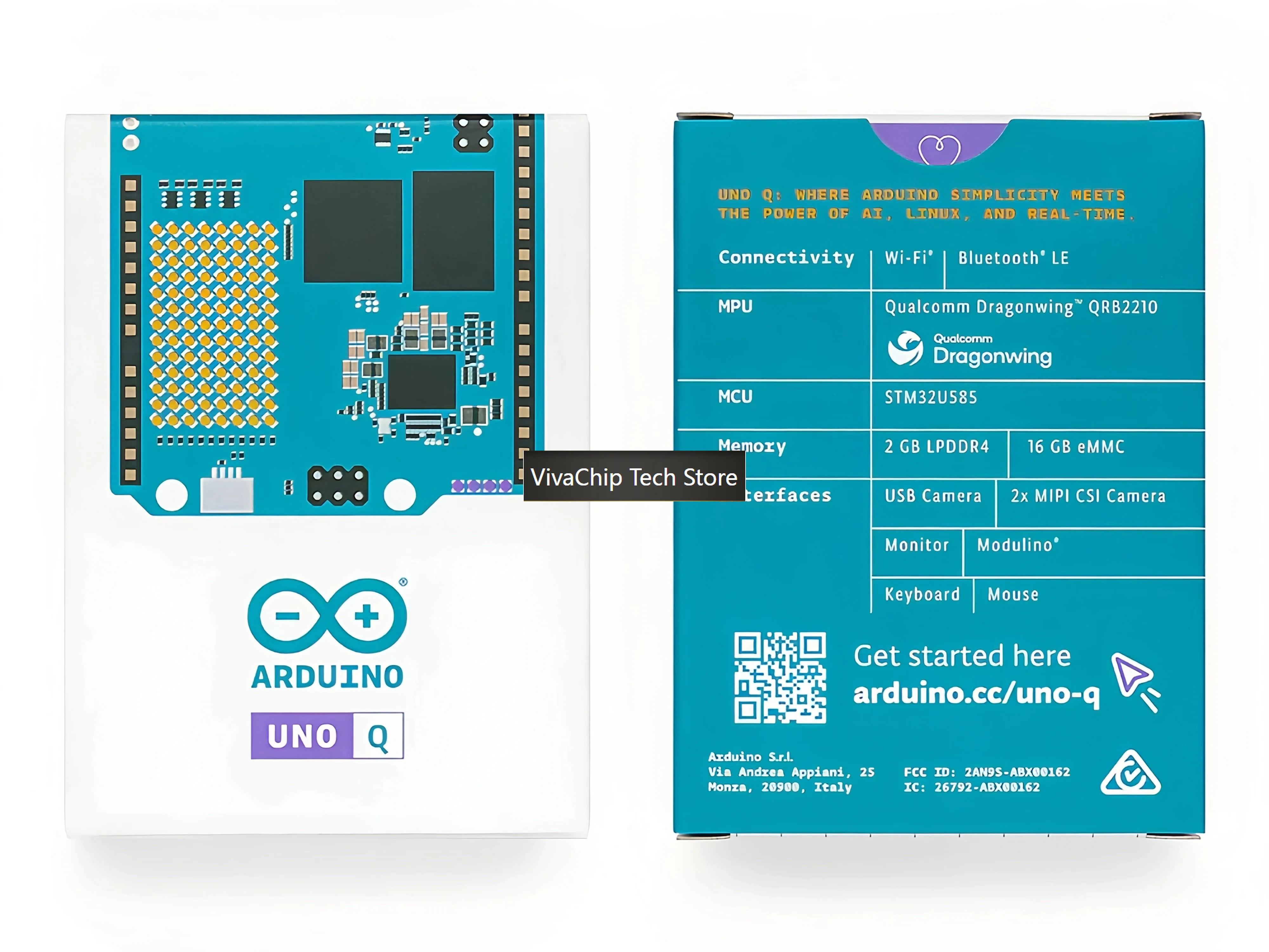 VivaChip TechArduino UNO Q 4GB AI Board - Dual-Core Linux Debian & Real-Time OS, Wi-Fi 5, Bluetooth 5.1 For Robotics, Edge AI, I