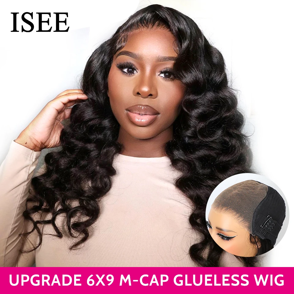 

Wear And Go Body Wave Lace Front Wig Pre Bleached Knots 6x9 M cap Lace Glueless Wig Human Hair Pre Cut PrePlucked ISEE Hair