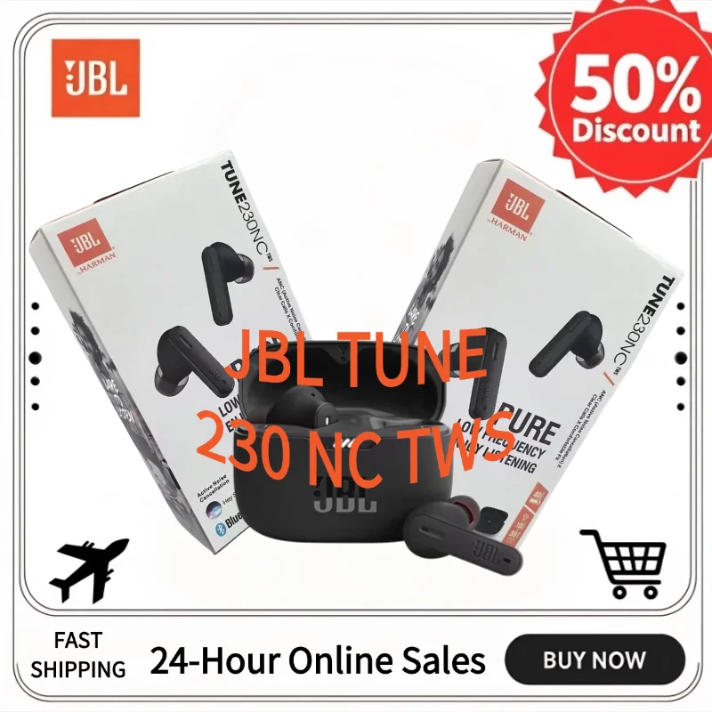 Écouteurs stéréo sans fil Bluetooth JBL Tune 230nc TWS avec basses profondes, étanches, intra-auriculaires, avec microphone pour la course à pied