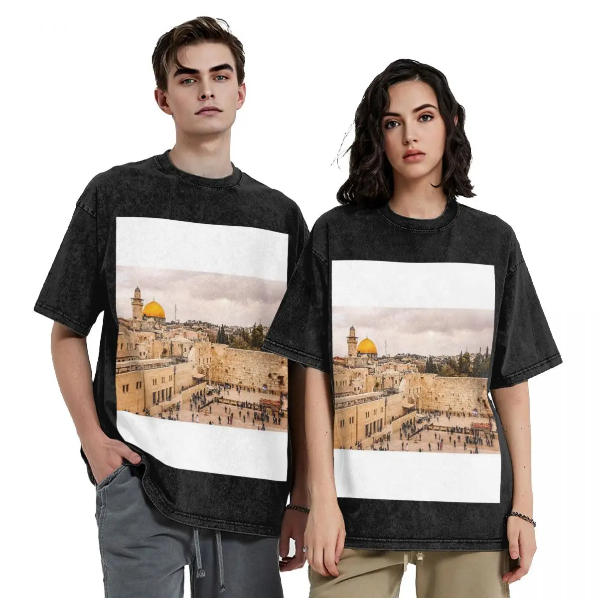 

The Iconic Western Wall In Jerusalem Hip Hop Short Sleeve T-Shirts Washed Tops Tees Streetwear T Shirt Vintage for Men Women