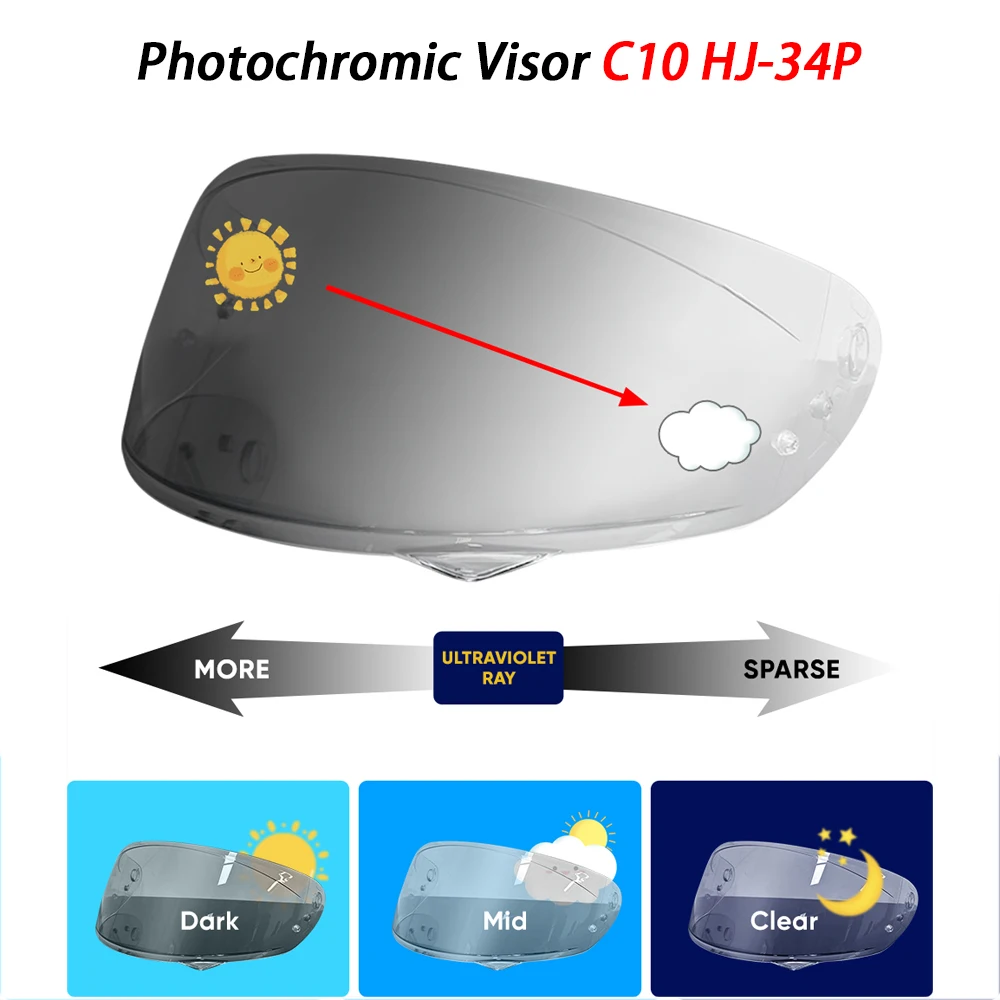 

Для HJC C10 HJ-34P шлем с хромическими линзами, фотохромный козырек, защита от ультрафиолета, Casco Moto Visera, солнцезащитный козырек