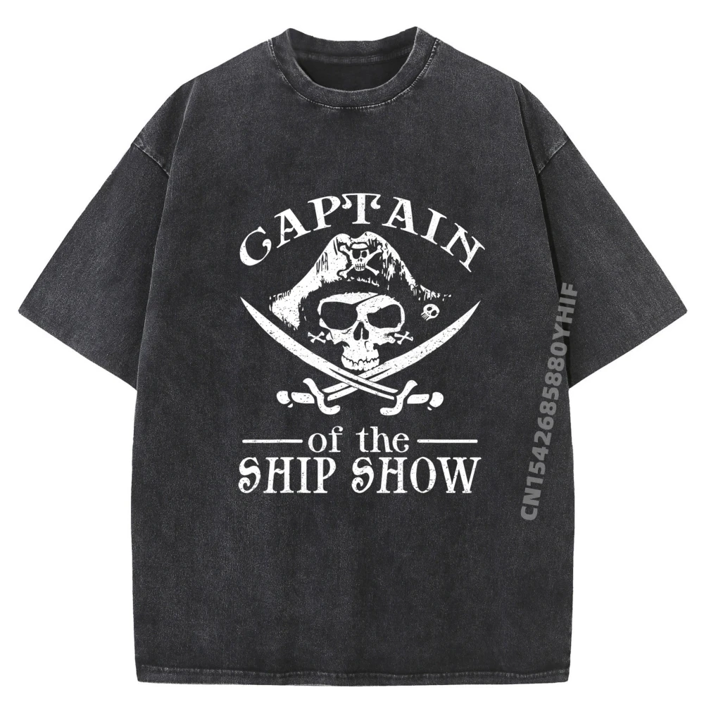 

Funny Pirate design Captain Ship Show Boater Boating Captain Men Clothes Men Short Sleeve Tee Retro Washed Tops & Tees Printed