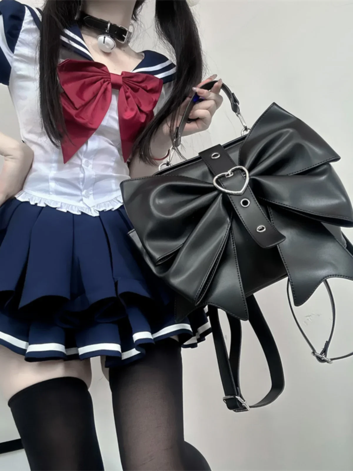 Japanese Original Sweet Kawaii Big Bow Backpack Women Fashion Versatile Black Backpacks Handbag for Girls Students Bags