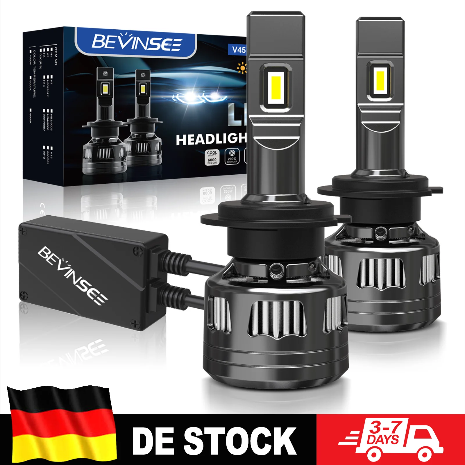 BEVINSEE LED-Ampulle H7 CANBUS Fehlerfrei 120W 22000LM Super Hell Hochleistungs 6000K 12V Autolampe Für VW Audi BMW Mercedes