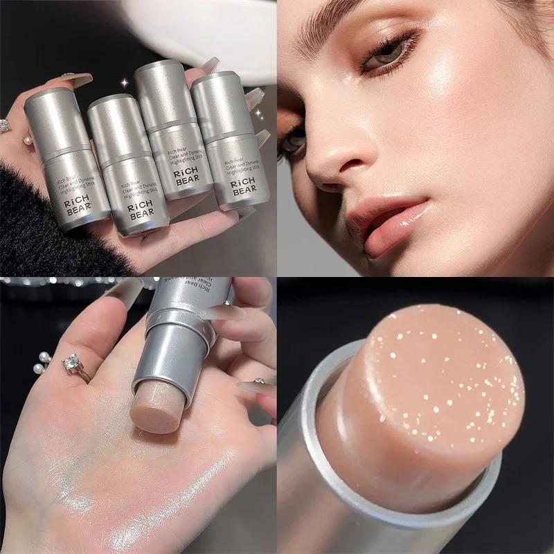 Rich Bear Highlighter Stick - Dewy Finish, Contour & Blush 3-in-1, Natural Glow with Fine Shimmer, Affordable Makeup Stick
