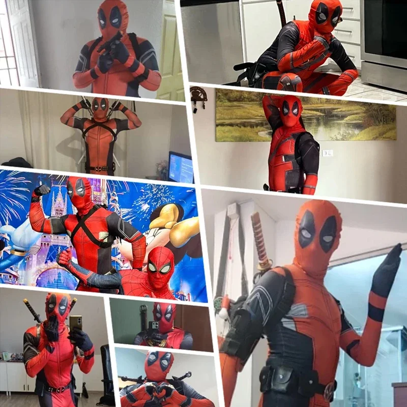 MARVEL Deadpool Cosplay Boys Men's Costume Quality Spandex Superhero Movie Character Bodysuit with Mask Children Christmas Gift