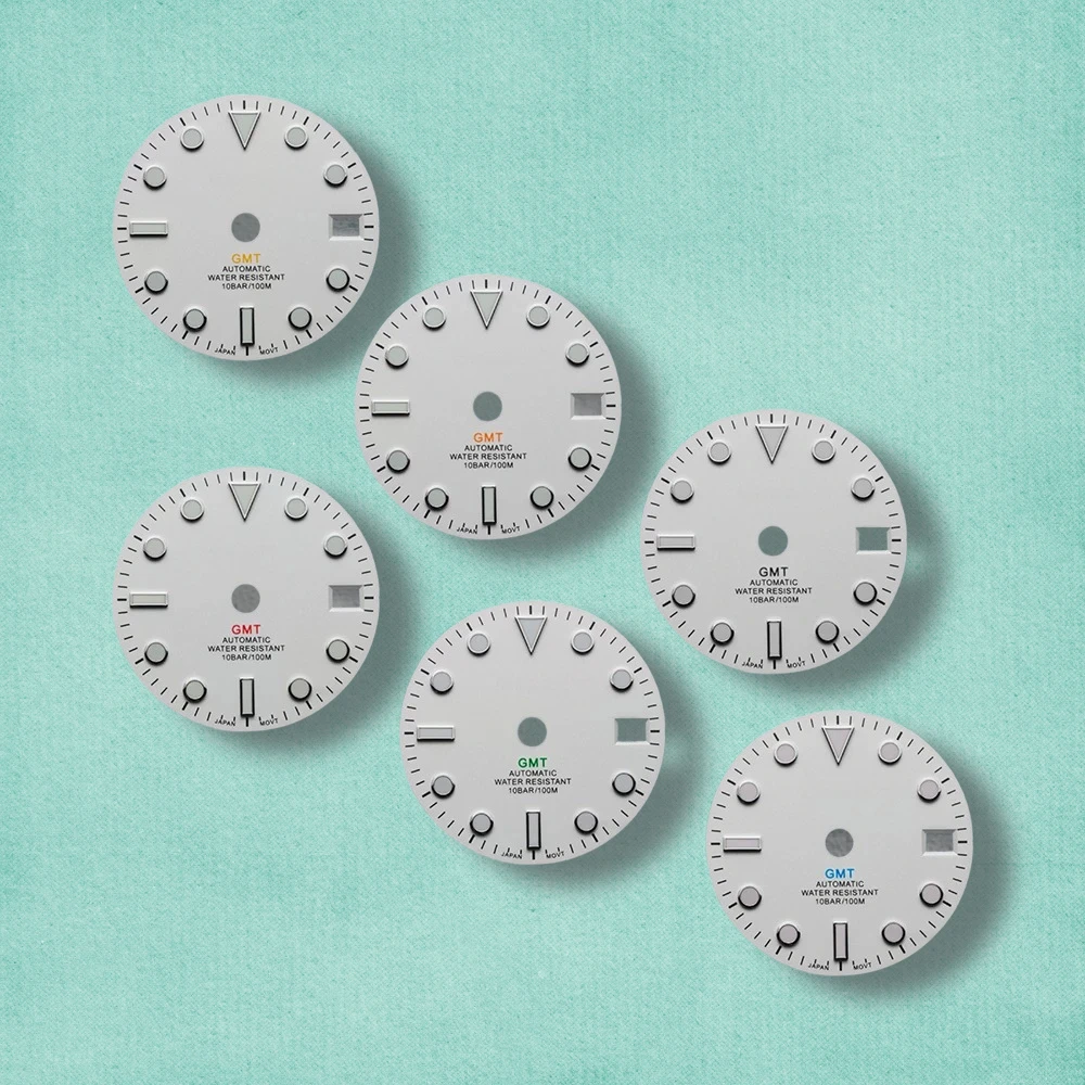 

28.5mm S Logo White GMT Dial Fit NH34 Movement C3 Green Luminous High-Quality Dial Watch Modification Accessories