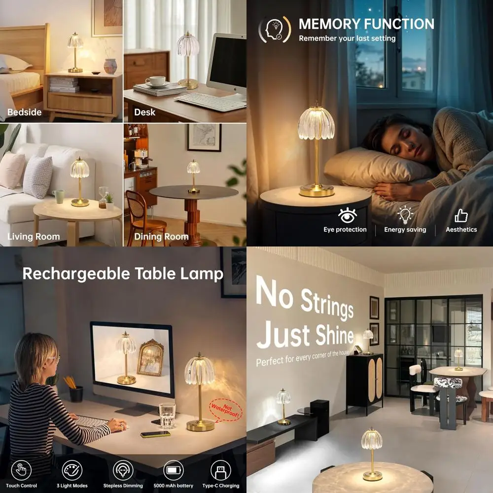 

Rechargeable 5000mAh Touch-Controlled Tulip Desk Lamp Set, 3 Color Options, Cordless Dimmable for Home and Office