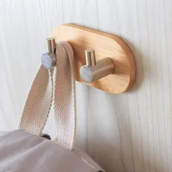 Stainless Steel Natural Bamboo Hook Wall Clothes Bag Headphone Key Hanger Kitchen Bathroom Door Towel Rustproof Shelf    WJ602