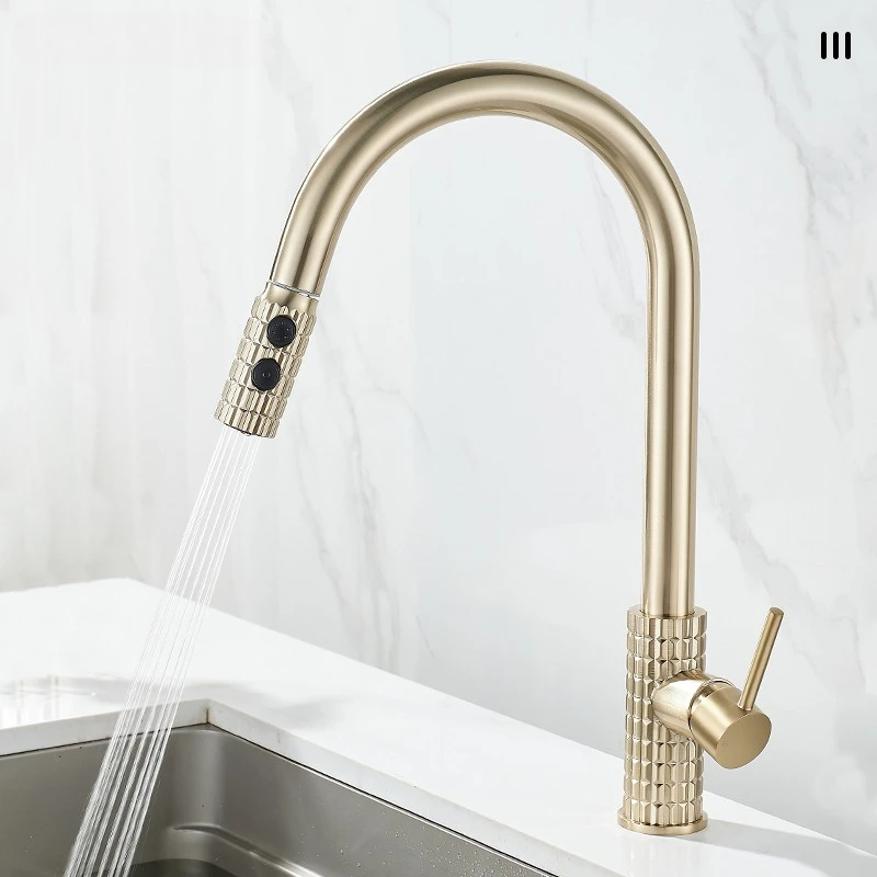 Retro luxury kitchen pull-out faucet - Home-use multi-functional cold and hot water faucet with splash-proof feature