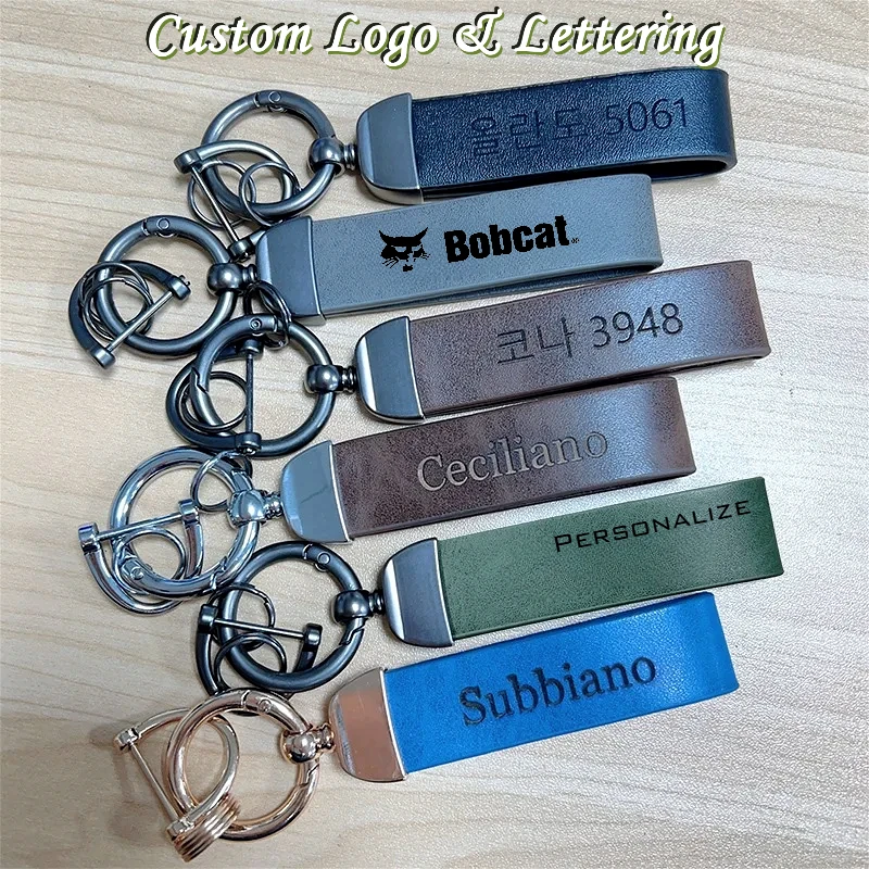 Custom Logo Cowhide Leather Men's Women‘s Keyring Keychain Car Key Chain Holder High-end Vintage Gift Personalize