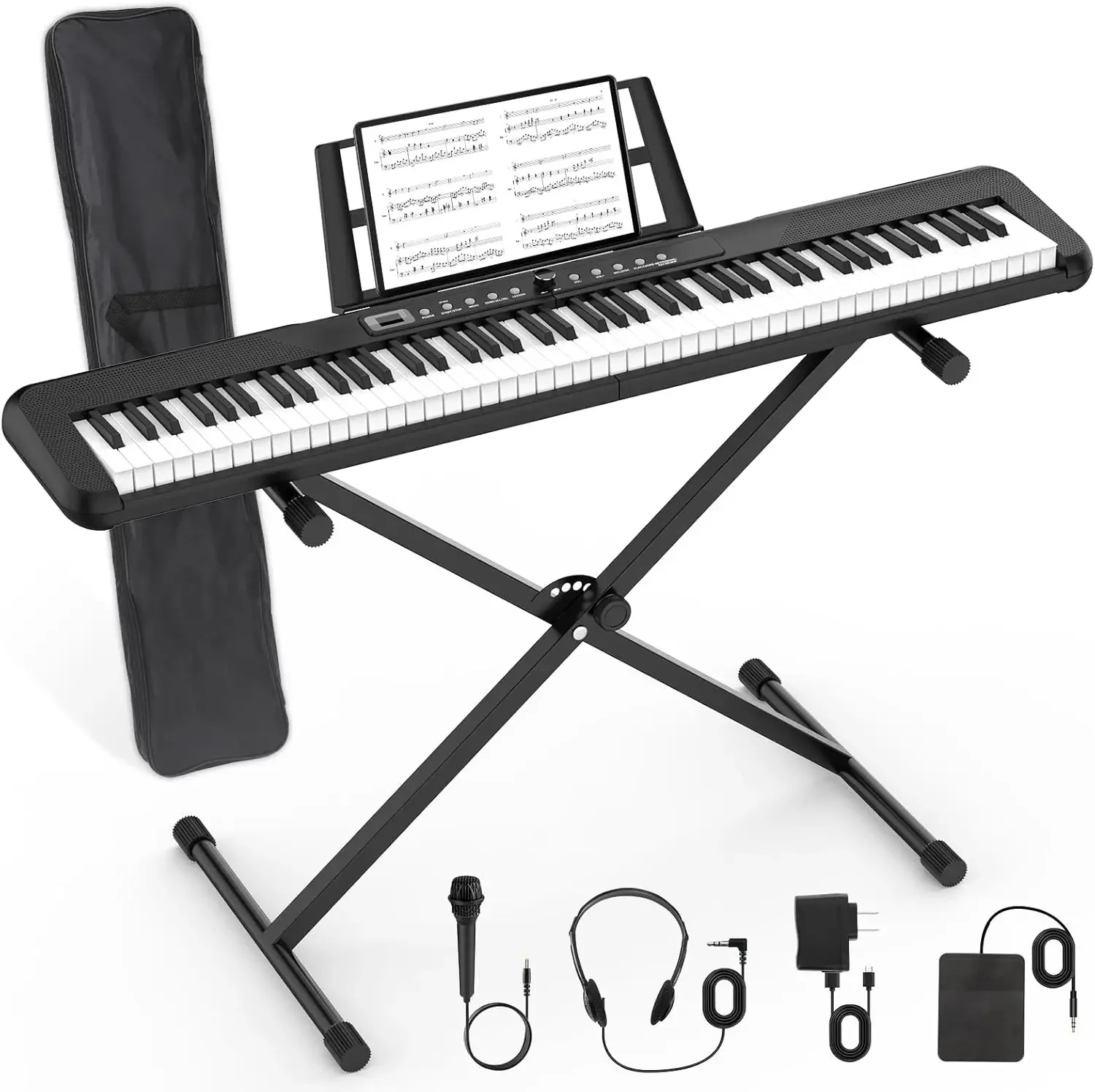 Keyboard Beginner Electric Digital Piano with Full Size Semi Weighted Keys,Sustain Pedal, Power Supply, Stand, Carr