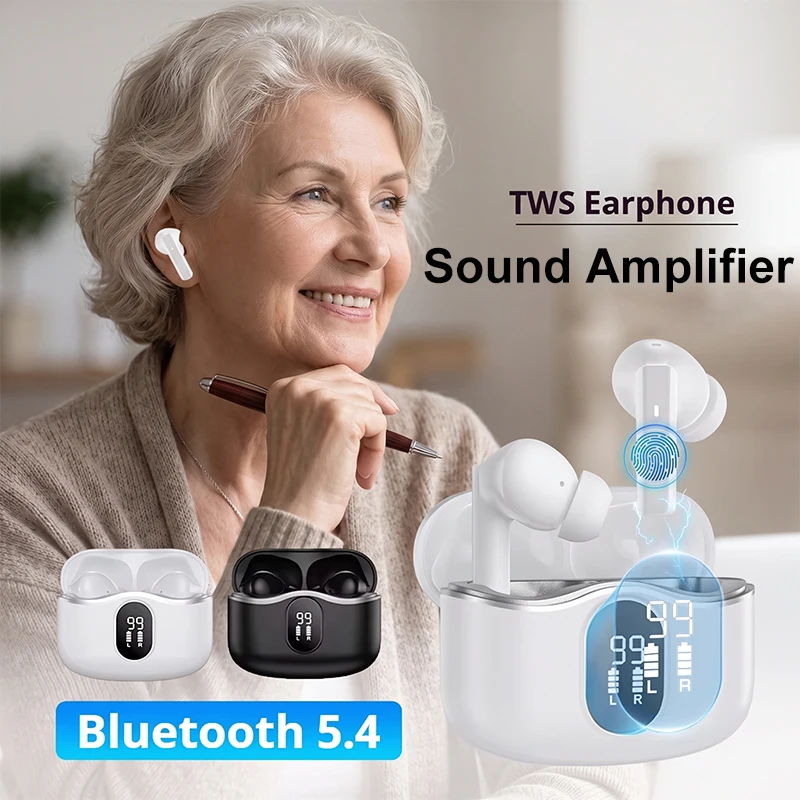 Écouteurs Bluetooth, écouteurs sans fil avec amplificateur de son, suppression du bruit ANC+ENC pour des appels clairs, affichage LED de la puissance, pour smartphone, ordinateur portable, amplificateurs de son pour utilisateurs généraux