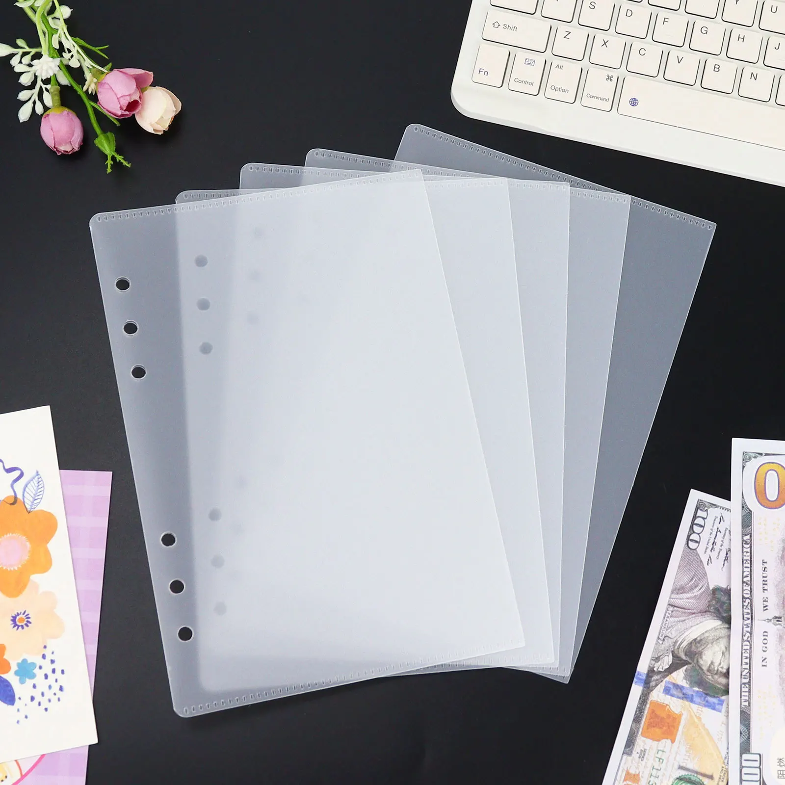 

A5 5Pcs Loose Leaf Binder Cash Budget PP Storage Bag for 6 Ring Notebook Divider Page Waterproof PVC Filing Bag