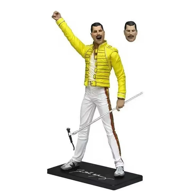 Freddie Mercury Action Figure Queen Band Rock Music Legend PVC Statue Yellow Jacket Figurine Collectible Gift for Music Fans