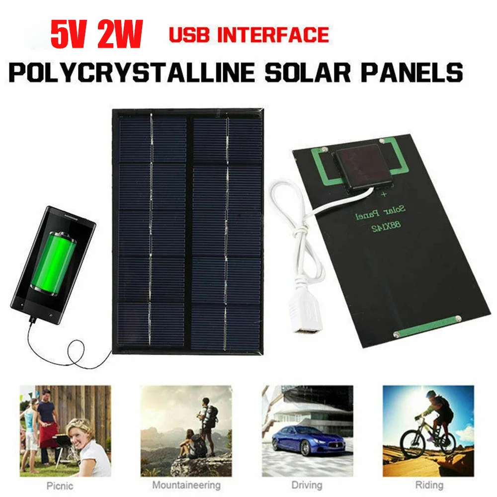 5V 2W Solar Panel Output USB Outdoor Portable Solar System Cell Phone Charger Solar Panel Battery Module Power Panel