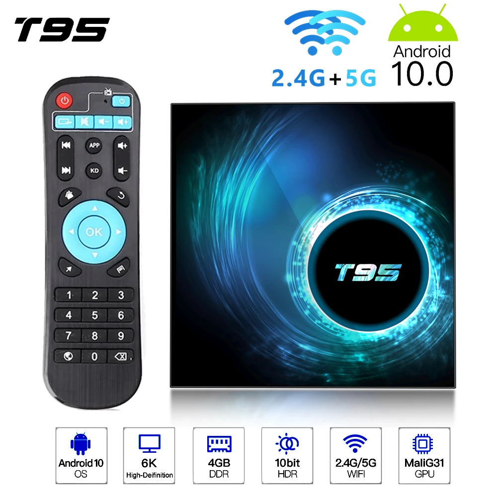 T95 Android10 TV Box H616 Quadcore-Cortex-A53 Smart TV Box 2.4G/5G Dual WIFI 6K Streaming Media Player Support BT5.0 Set Top Box