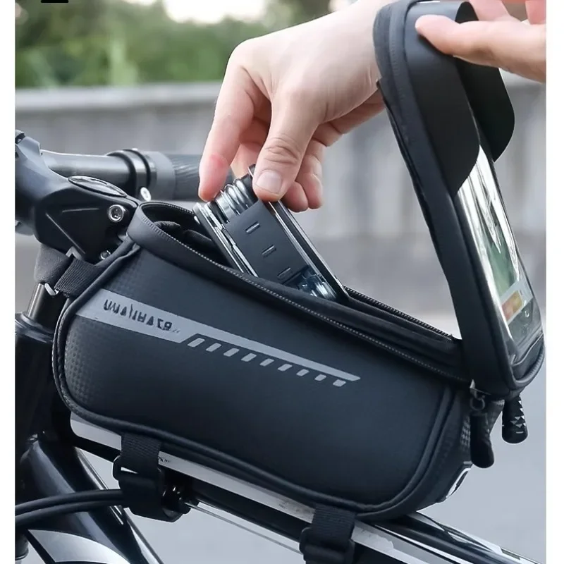 Wasserdichte Fahrrad-Rahmentasche mit Touchscreen-Sonnenblende, Fahrrad-Aufbewahrung und Handyhalterung für Fahrräder