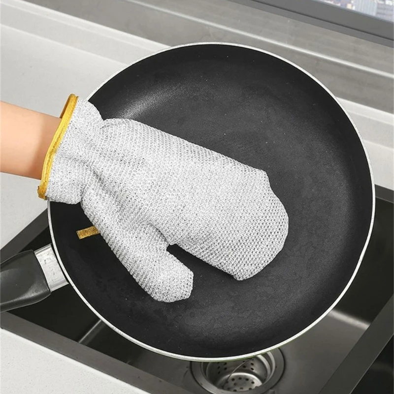 Double Sided Silver Wire Dishwashing Gloves, Waterproof Pads, Heat and Cold Resistant, Convenient, 2 Pcs