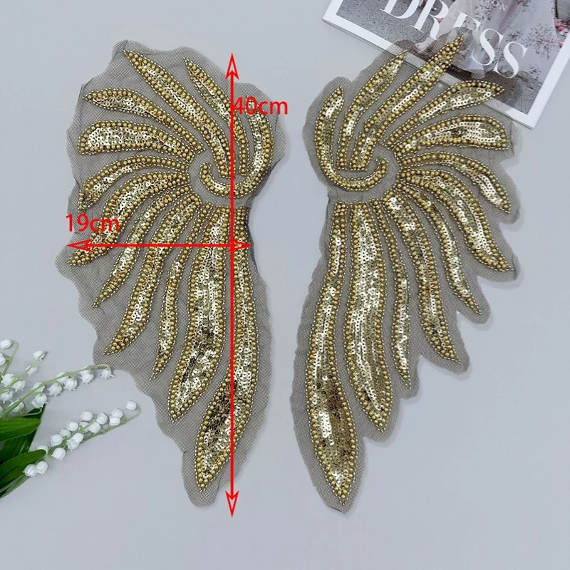 Colorful sequins embroidered wings flowers wedding dress sewing performance stage costume corsage DIY accessories