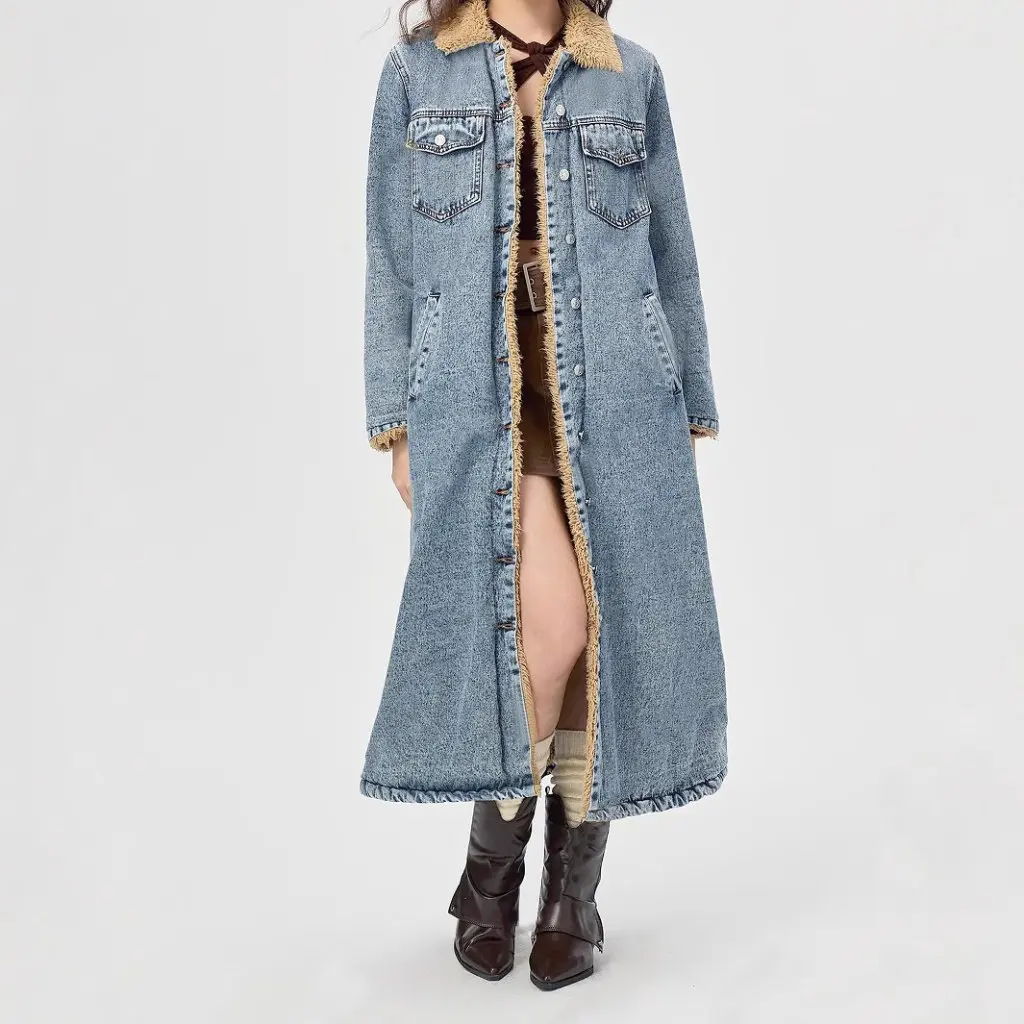 Chaqueta vaquera acolchada de algodón con forro polar largo para mujer, ropa de abrigo holgada de estilo europeo y americano para mujer
