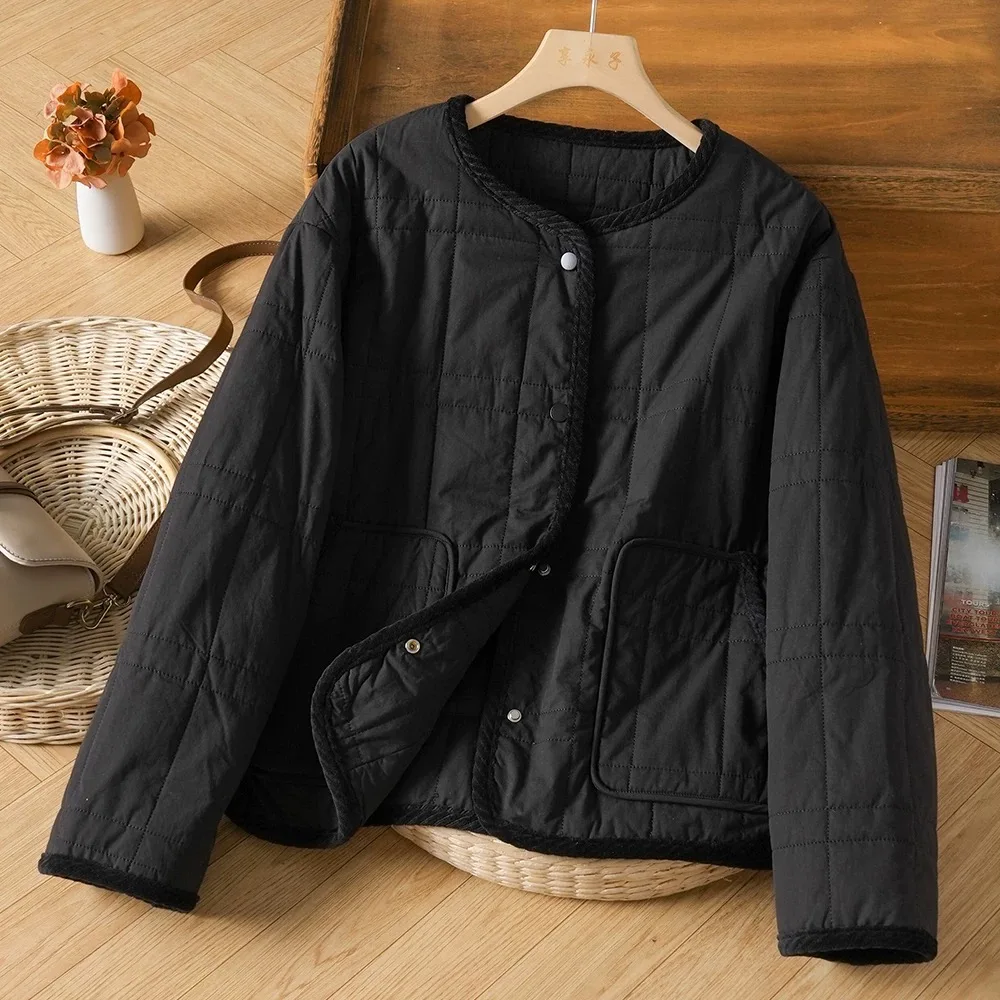 

Thiened Cotton Jaet Thin Winter Vintage Long Stitched Line Filled Waed Cotton Warm Outerwear Patchwork Door Front Light