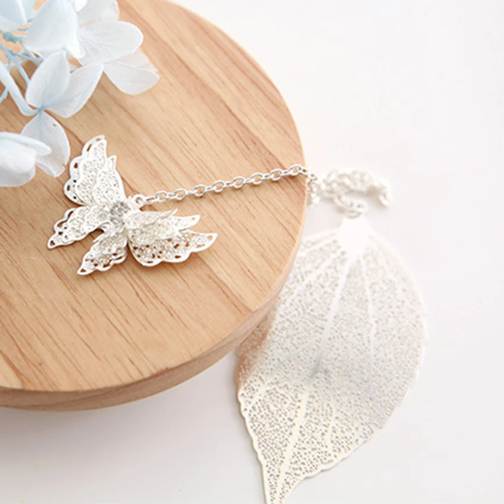 Penanda Logam Hadiah Alat Tulis Anak Portabel Dekorasi Buku Bentuk Daun Kreatif Perlengkapan Siswa