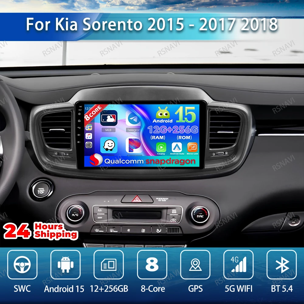 

Android 15 Car Radio For Kia Sorento 2015 - 2017 NO 2DIN 5G WIFI AI Voice Stereo Systems 8 Core Viedo Player DVD AUTO 4G LTE DSP